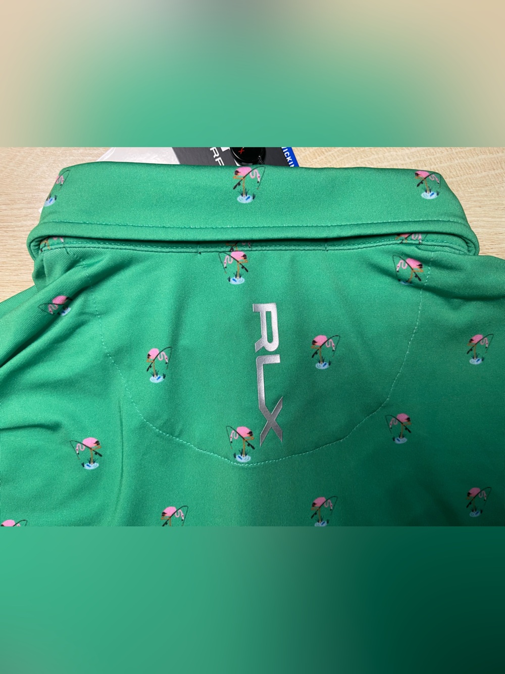 RLX Ralph Lauren Men Green Flamingo Fishing Print Golf Polo Shirt M NEW - Picture 5 of 14